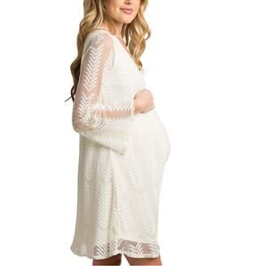 PinkBlush Ivory Chevron Mesh Overlay Maternity Dress Size S